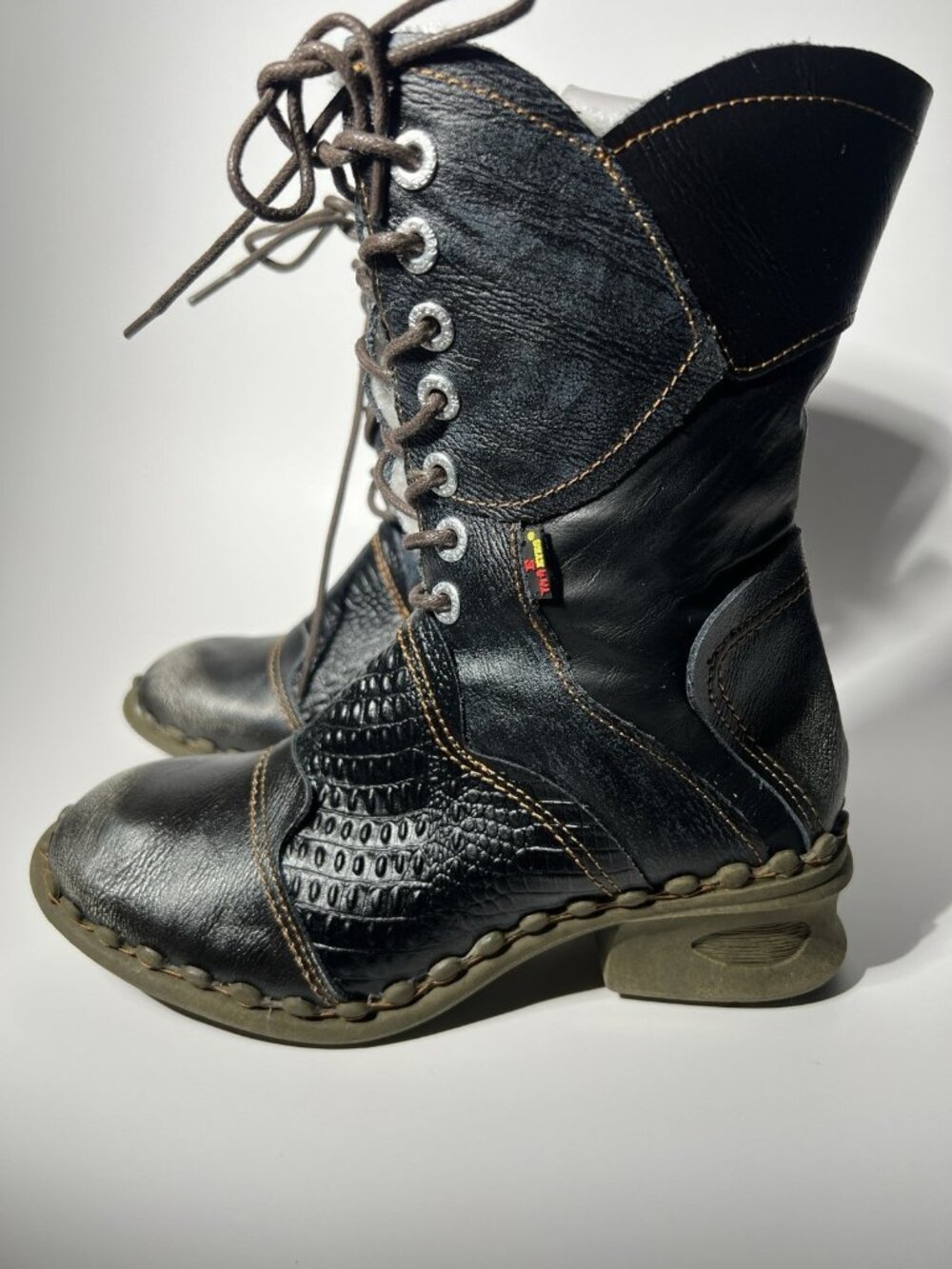 TMA EYES Women’s Leather Boots US 7 EU 37 Croc Embossed Faux Fur